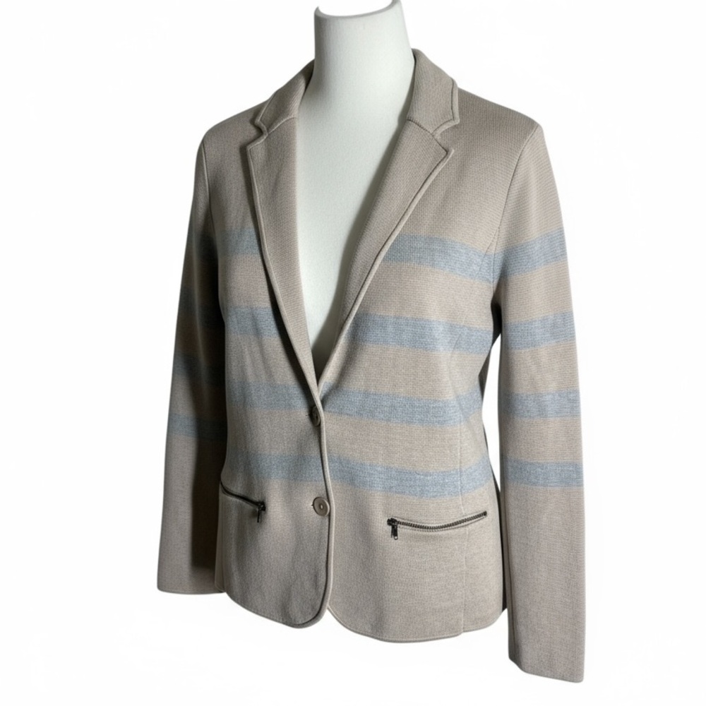 Cozy Talbots Beige/Blue Knit Sweater Blazer Sz. L - Picture 1 of 5